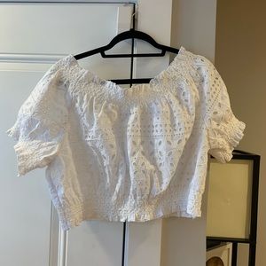 J Crew White Eyelet Crop Top - L - NWOT